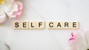 Scrabble pieces spelling self-care